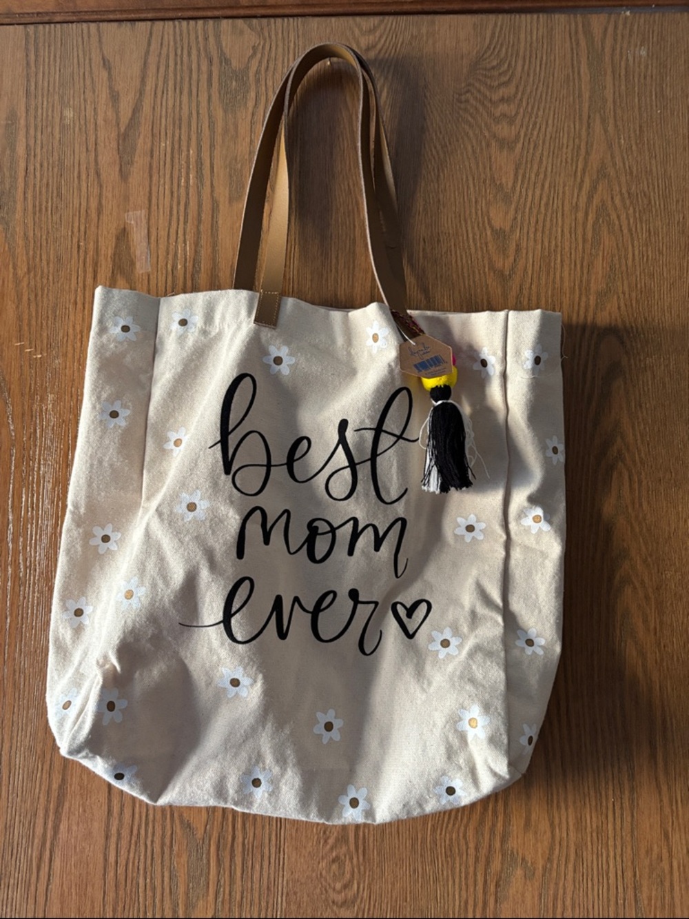 Best Mom Ever Canvas Tote Bag in Cream NWT